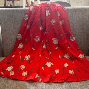 Chic Red Floral Maxi Skirt